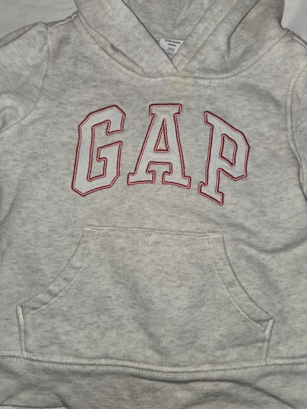 GAP Light Heather Gray Hoodie with Pink Outline Logo SZ 12-18M